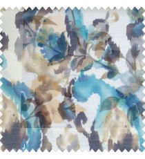 Blue brown white green color traditional digital random designs abstract flower leaf fruits patterns poly fabric sheer curtain